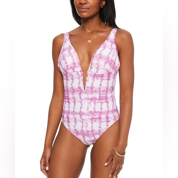 Bar III Other - BAR III Summer Stripes Plunge Tie Dye One-Piece Swimsuit